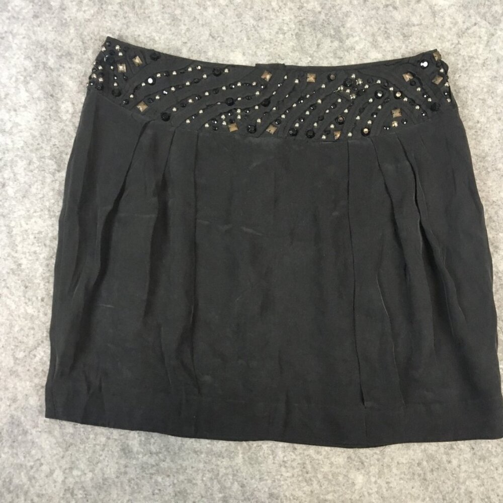 Silence Noise Skirt 10 100 Silk Mini Beaded Studded Black Party Cocktail Zip Up